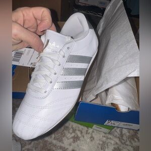 adidas White Taekwondo Laceup Sneakers with Silver Stripes